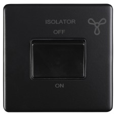 Eurolite Concealed 10A 1 Gang Screwless Flat Plate Triple Pole Fan Isolator Switch - Matt Black