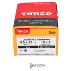 TIMCO Solo Chippy Pozi Countersunk Wood Screws - 5.0 x 25mm - Zinc Plated - Pack of 200