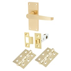 Exel Budget Straight Latch Door Handle Kit - Short Plate - Satin Brass 