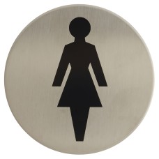 Exel Female Toilet Door Sign - Self Adhesive - 75mm Diameter - Satin Stainless Steel