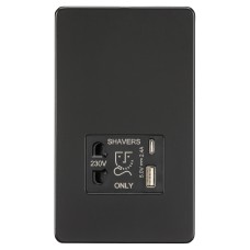 Knightsbridge 230V Shaver Socket with Type A/C USB Ports - 2.4A - Matt Black