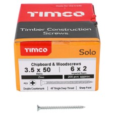 TIMCO Solo Chippy Pozi Countersunk Wood Screws - 3.5 x 50mm - Zinc Plated - Pack of 200