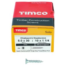 TIMCO Solo Chippy Pozi Countersunk Wood Screws - 5.0 x 30mm - Zinc Plated - Pack of 200