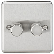Knightsbridge 5-150W 2 Gang 2 Way Push On/Off Rotary Rounded Intelligent LED Dimmer - Brushed Chrome