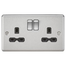 Knightsbridge 13A 2 Gang DP Switched Socket with Twin Earths - Brushed Chrome with Black Insert