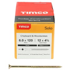 TIMCO Solo Chippy Pozi Countersunk Wood Screws - 6.0 x 120mm - Yellow Zinc - Pack of 100