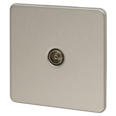 Knightsbridge 1 Gang Screwless Flat Plate Non Isolated TV Outlet - Brushed Chrome