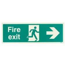 Exel Photoluminescent Fire Exit Running Man Arrow Right Sign - 450 x 150mm - Rigid Plastic