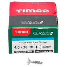 TIMCO Classic Pozi Countersunk Wood Screws - 4.0 x 20mm - A2 Stainless Steel - Pack of 200