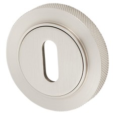 Burlington BUR60 by Frelan Escutcheon with Knurled Rose - 53mm Diameter - Keyhole - Satin Nickel