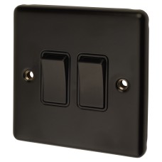 Eurolite Enhance Decorative 10A 2 Gang 2 Way Light Switch - Matt Black with Black Inserts
