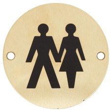 Hampstead Unisex Toilet Door Sign - 75mm Diameter - Satin Brass