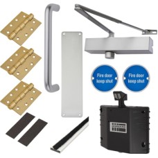 Medium Duty Pull Door Handle Fire Door Kit & Dorgard Holder - Size 2-4 - Push/Pull - Aluminium