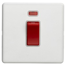 Eurolite Concealed 45A 1 Gang Screwless Flat Plate DP Cooker Switch with Neon - Matt White