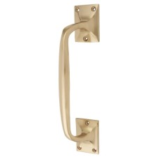 Traditional Heavy Cast Offset Door Pull Handle - Screw Fix - 250mm Centres - Polished Brass