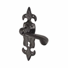 Elan Metalized Antique Black Iron Scroll Keyhole Lock Door Handle - Fleur de Lys Range - 210 x 55mm