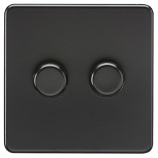Knightsbridge 5 - 150W 2 Gang 2 Way Push On/Off Rotary Intelligent LED Dimmer Switch - Matt Black
