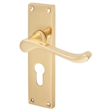 Exel Polished Brass Victorian Scroll Euro Lock Door Handle - 155 x 42mm