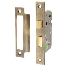 Bathroom Lock - 63mm Case - 44mm Backset - Antique Brass