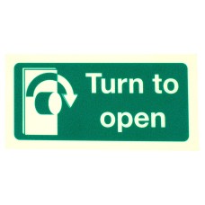 Exel Photoluminescent Turn to Open Clockwise Sign - 100 x 50mm - Rigid Plastic