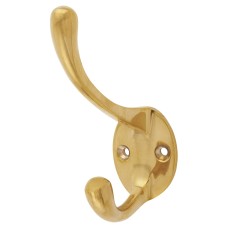 Alexander & Wilks Victorian Single Hat & Coat Hook - 80 x 35mm - Polished Unlacquered Brass