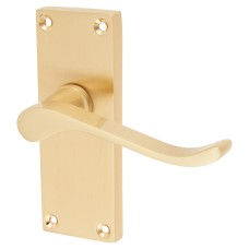 Exel Satin Brass Budget Scroll Latch Door Handle - Short Plate - Mia Range - 114 x 42mm