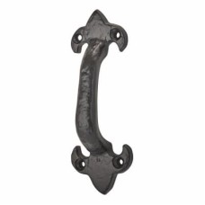 Olde Forge Fleur de Lys Offset Door Pull Handle - Screw Fix - 130 x 45mm - Antique Black Iron