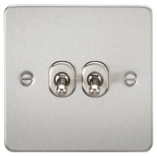 Knightsbridge 10AX 2 Gang 2 Way Flat Plate Toggle Light Switch - Brushed Chrome