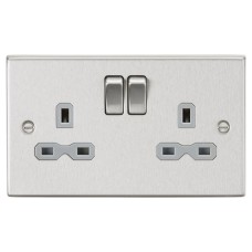 Knightsbridge 13A 2 Gang DP Switched Socket with Twin Earths - Brushed Chrome with Grey Insert
