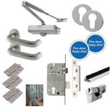 Light Duty Euro Lock Door Handle on Rose Fire Door Kit - Aluminium
