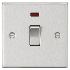 Knightsbridge 20A 1 Gang Square Edge Double Pole Appliance Switch with Neon - Brushed Chrome