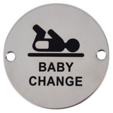 Exel Baby Change Door Sign - 75mm Diameter - Polished Stainless Steel