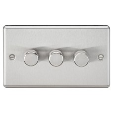 Knightsbridge 5-150W 3 Gang 2 Way Push On/Off Rotary Rounded Intelligent LED Dimmer - Brushed Chrome