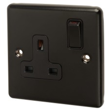 Eurolite Enhance Decorative 13A 1 Gang Double Pole Switched Socket - Matt Black with Black Inserts 