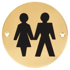 Hampstead Unisex Toilet Door Sign - 75mm Diameter - Polished Brass
