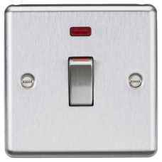 Knightsbridge 45A 1 Gang Round Edge Double Pole Cooker Switch with Neon - Brushed Chrome