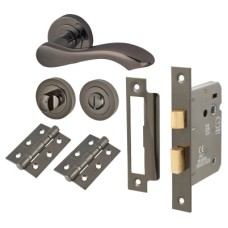 Exel Scarlett Bathroom Lock Door Handle on Rose Kit - Black Nickel