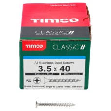TIMCO Classic Pozi Countersunk Wood Screws - 3.5 x 40mm - A2 Stainless Steel - Pack of 200