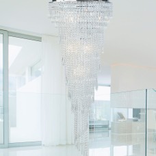 BHS Leila 7 Light Flush Ceiling Light - Polished Chrome with Crystal Droplets