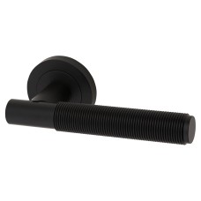 Exel Matt Black Reeded Door Handles on Round Rose - Lily Range 
