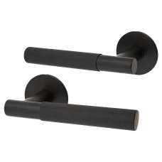 Jigtech Matt Black Knurled Door Handles on Round Slim Rose - Schema Teckna Range 