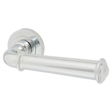 Jedo Polished Chrome Fire Rated Door Handles on Round Rose - Classic Range 