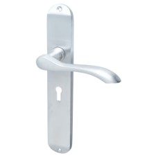 Hampstead Satin Chrome Keyhole Lock Door Handle - Long Plate - Altea Range - 240 x 41mm