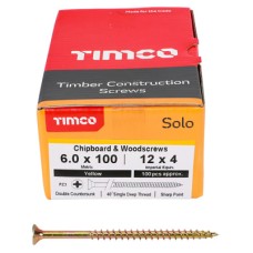 TIMCO Solo Chippy Pozi Countersunk Wood Screws - 6.0 x 100mm - Yellow Zinc - Pack of 100