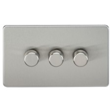 Knightsbridge 5 - 150W 3 Gang 2 Way Push On/Off Rotary Intelligent LED Dimmer Switch - Brush Chrome