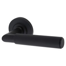 Burlington BUR40 Matt Black Knurled Door Handles on Round Rose - Piccadilly Range 