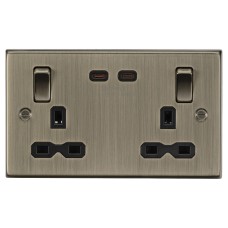 Knightsbridge 13A 2 Gang Square Edge Type C 65W Fastcharge USB Socket with 2 x USB - Antique Brass