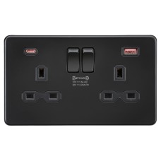 Knightsbridge 13A 2 Gang Type A/QC18W Type C/PD45W USB Socket with 2 x USB - Matt Black/Black