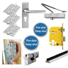 Medium Duty Euro Lock Door Handle on Backplate Fire Door Kit - Power Size 2-4 - Stainless Steel