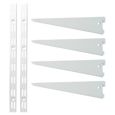 Exel Twin Slot Shelving Kit - 2 x 2000mm Shelf Wall Uprights & 4 x 270mm Shelf Brackets - White